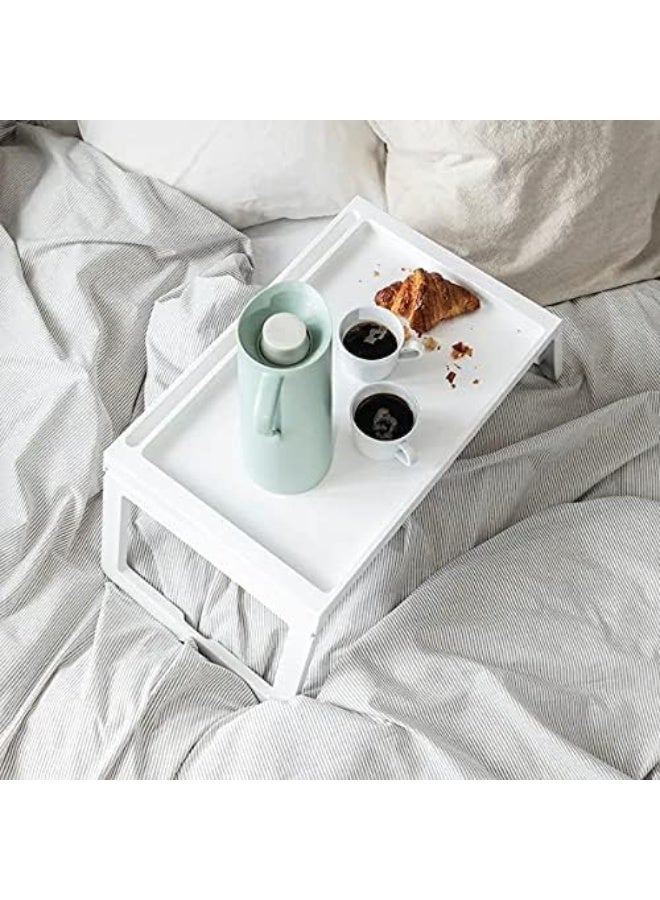 صينية سرير قابلة للطي، صينية متعددة الأغراض للطعام، طاولة كمبيوتر محمول للدراسة والعمل 56 × 36 × 26 سم (أبيض) - Image 2